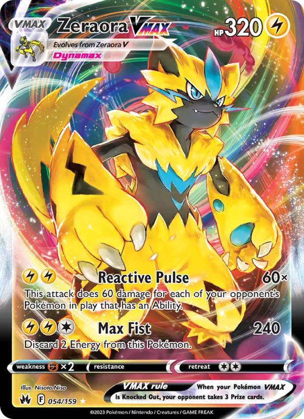 Zeraora VMAX card from Crown Zenith, number 054/159