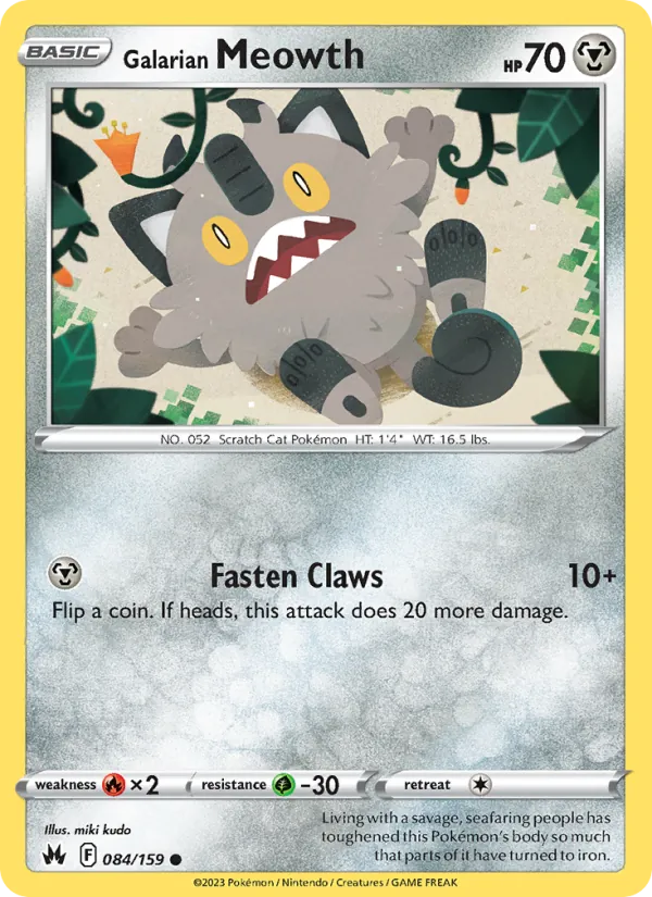 Galarian Meowth card from Crown Zenith, number 084/159