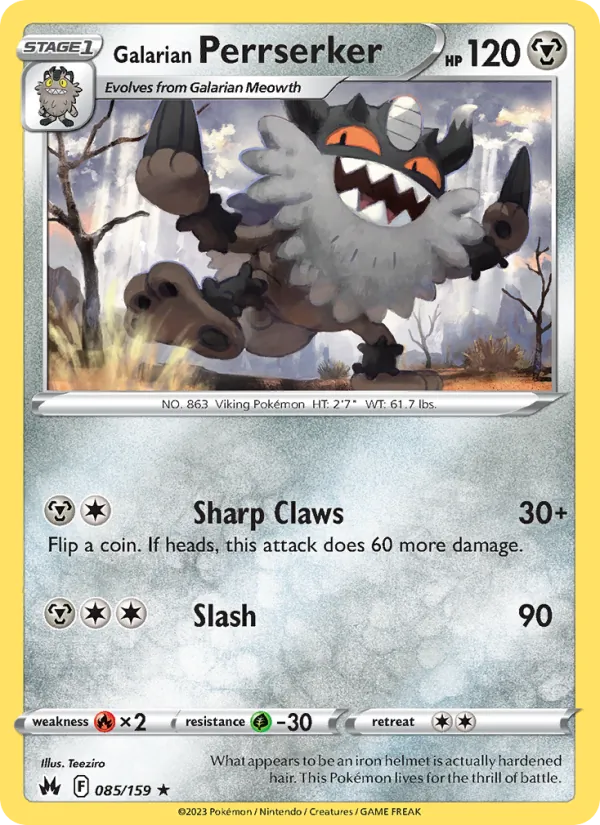 Galarian Perrserker card from Crown Zenith, number 085/159