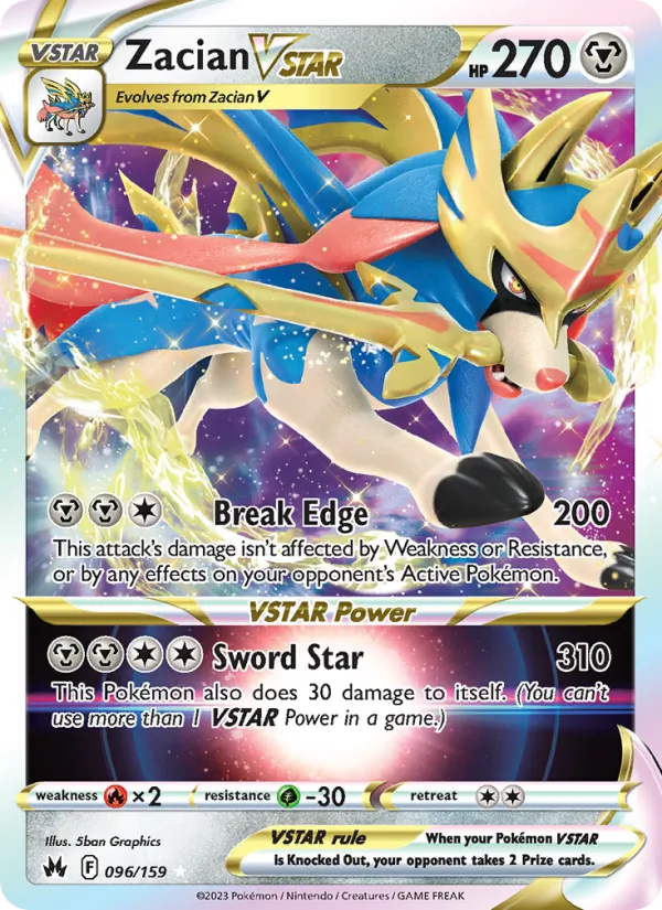 Zacian VSTAR card from Crown Zenith, number 096/159