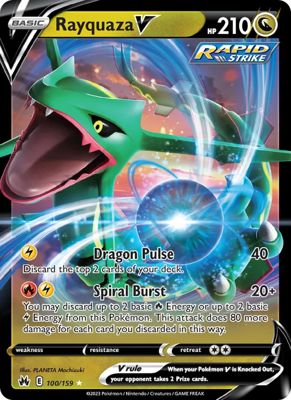 Rayquaza V card from Crown Zenith, number 100/159