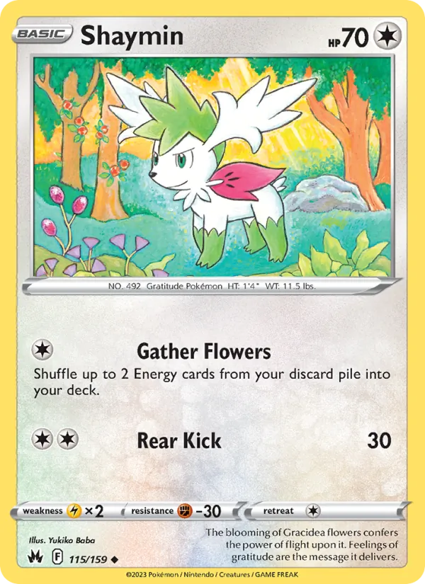 Shaymin card from Crown Zenith, number 115/159