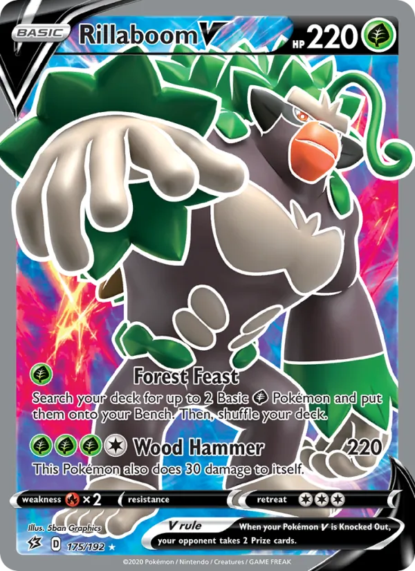 Rillaboom V card from Rebel Clash, number 175/192