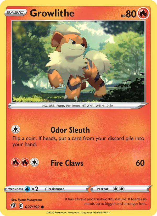 Kaart Growlithe uit Rebel Clash, nummer 27/192