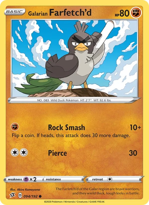 Kartu Galarian Farfetch'd dari Rebel Clash, nomor 94/192