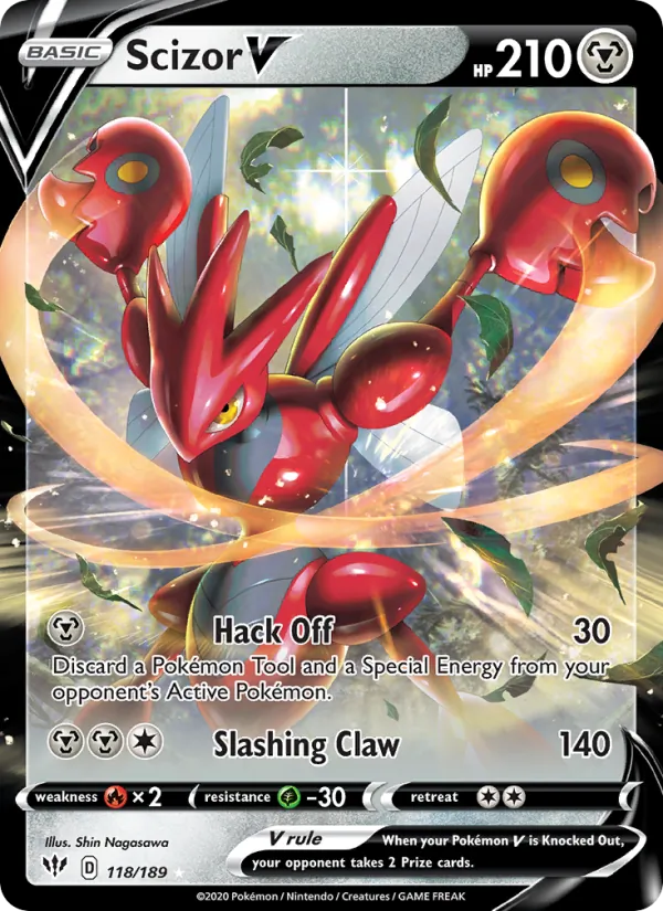 Kartu Scizor V dari Darkness Ablaze, nomor 118/189