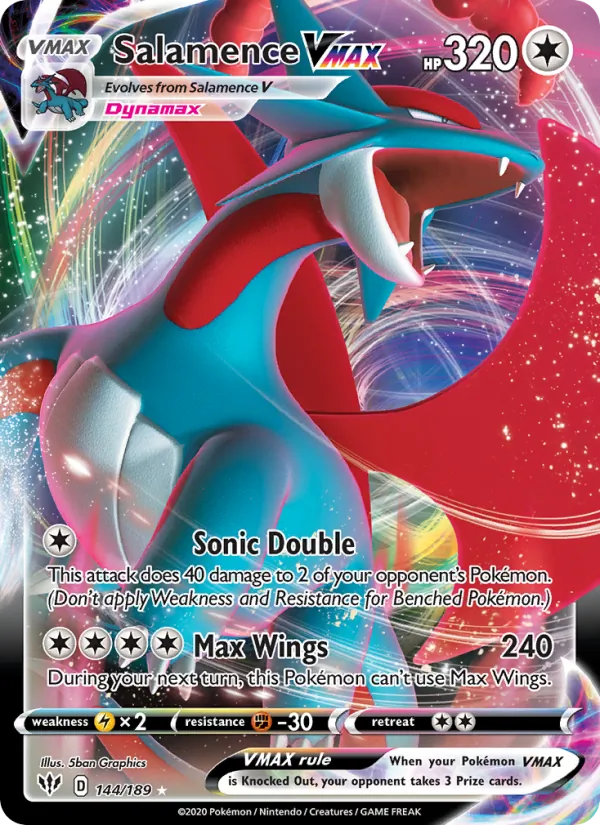Kartu Salamence VMAX dari Darkness Ablaze, nomor 144/189