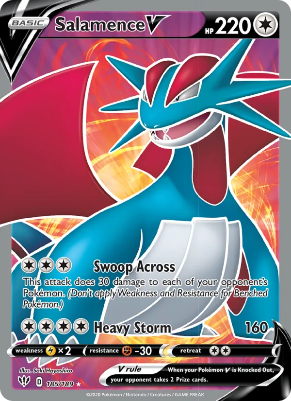 Kaart Salamence V uit Darkness Ablaze, nummer 185/189