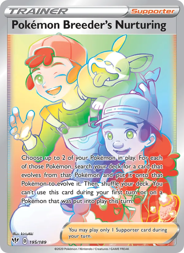 Pokémon Breeder's Nurturing card from Darkness Ablaze, number 195/189