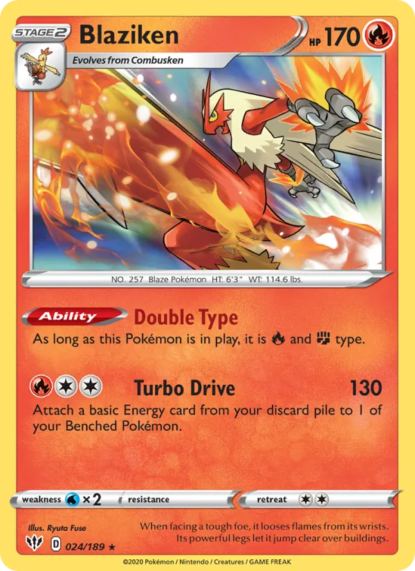 Kartu Blaziken dari Darkness Ablaze, nomor 24/189