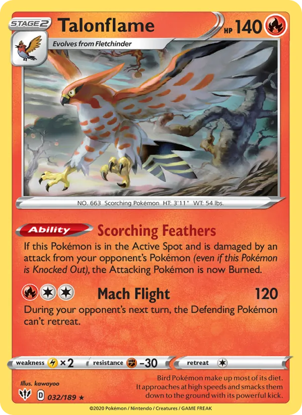 Kartu Talonflame dari Darkness Ablaze, nomor 32/189