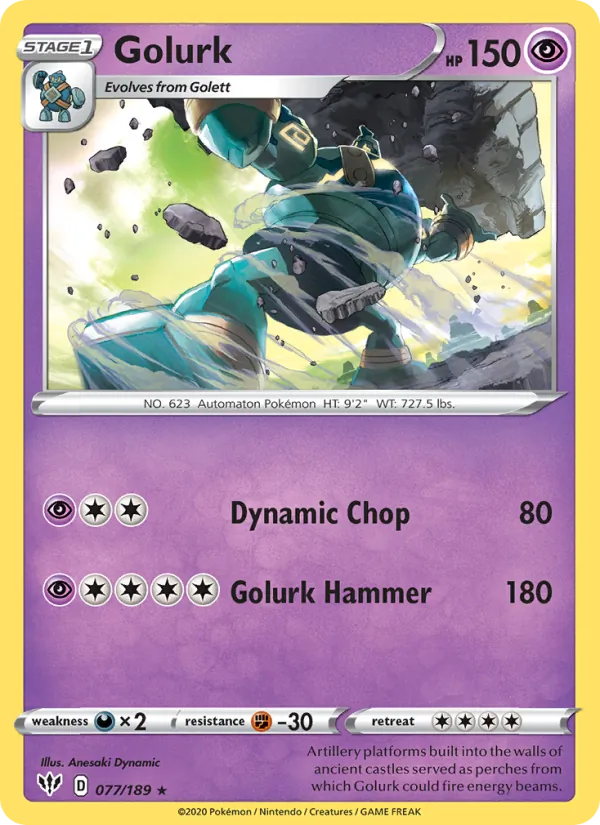 Kartu Golurk dari Darkness Ablaze, nomor 77/189