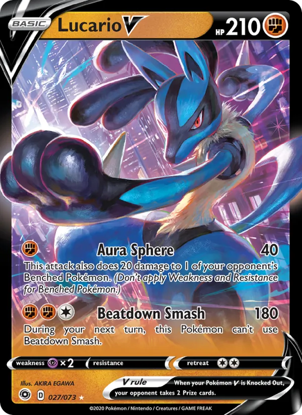 Kartu Lucario V dari Champion's Path, nomor 27/73
