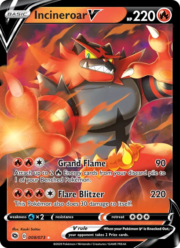 Kaart Incineroar V uit Champion's Path, nummer 8/73