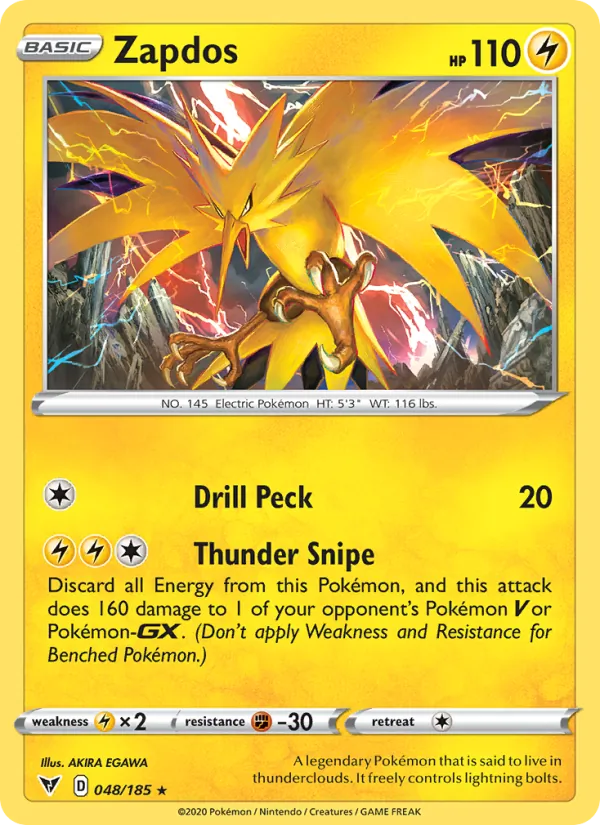 Kartu Zapdos dari Vivid Voltage, nomor 48/185