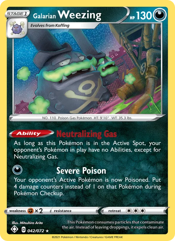 Kaart Galarian Weezing uit Shining Fates, nummer 42/72