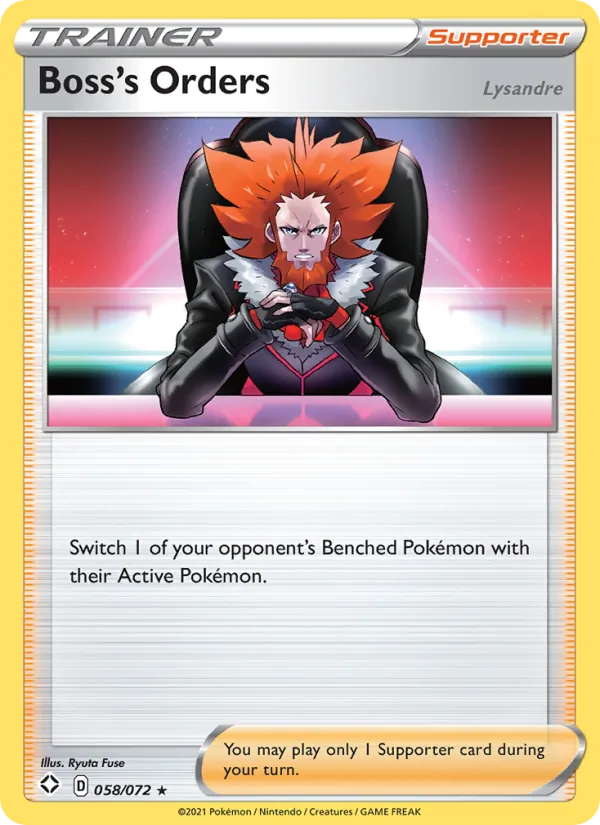 Kartu Boss's Orders (Lysandre) dari Shining Fates, nomor 58/72