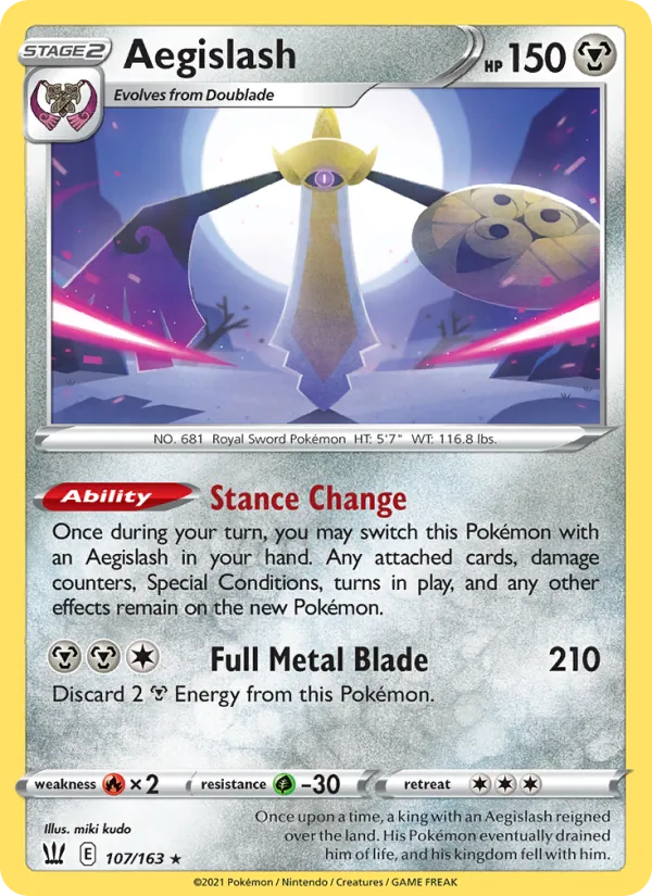 Kartu Aegislash dari Battle Styles, nomor 107/163