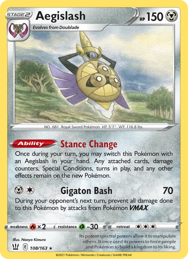 Kartu Aegislash dari Battle Styles, nomor 108/163