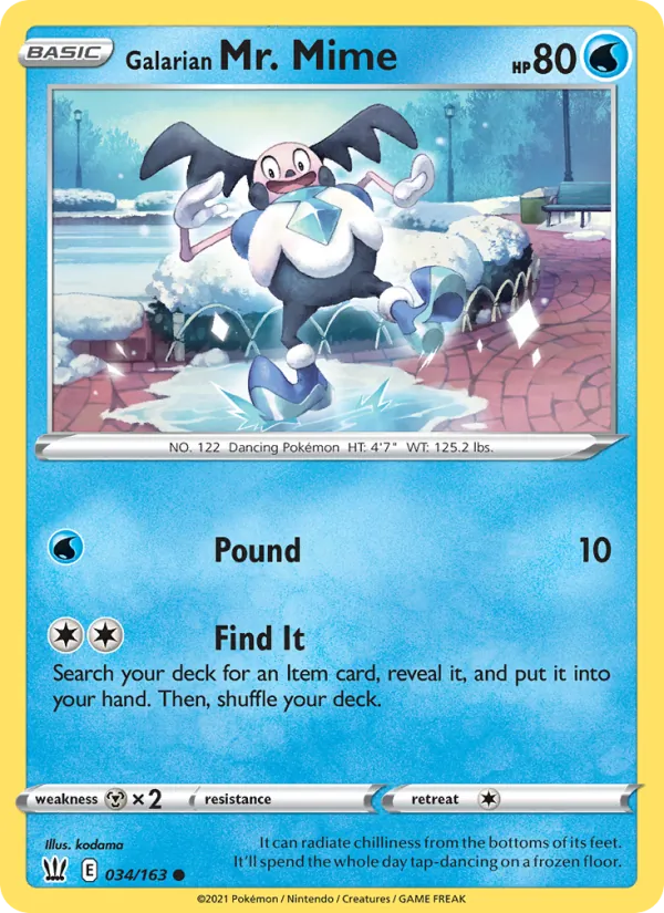 Kaart Galarian Mr. Mime uit Battle Styles, nummer 34/163