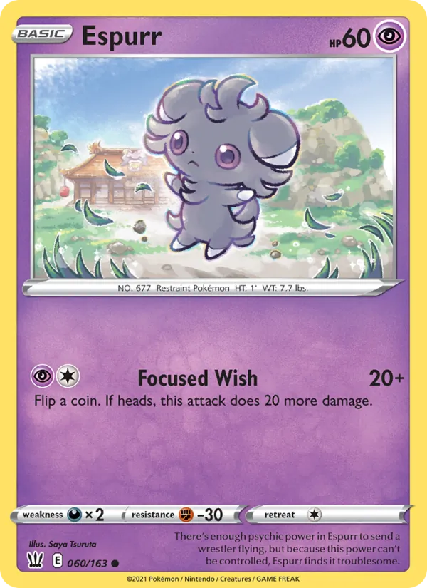 Kartu Espurr dari Battle Styles, nomor 60/163