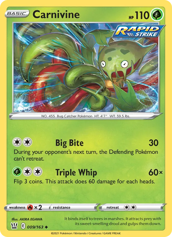 Kartu Carnivine dari Battle Styles, nomor 9/163