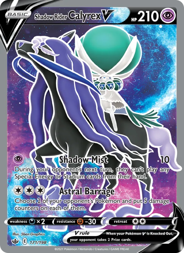 Shadow Rider Calyrex V card from Chilling Reign, number 171/198