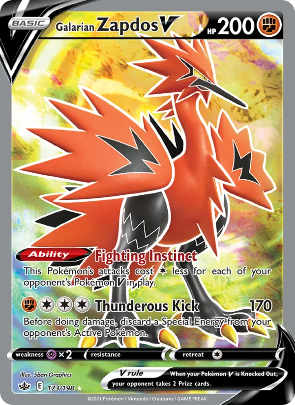 Galarian Zapdos V card from Chilling Reign, number 173/198