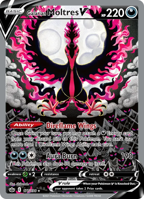 Galarian Moltres V card from Chilling Reign, number 177/198
