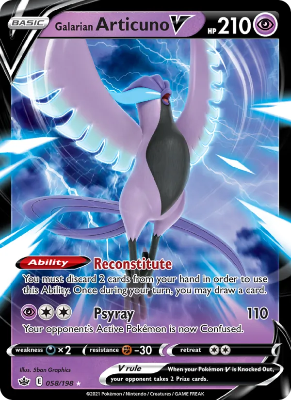 Kartu Galarian Articuno V dari Chilling Reign, nomor 58/198
