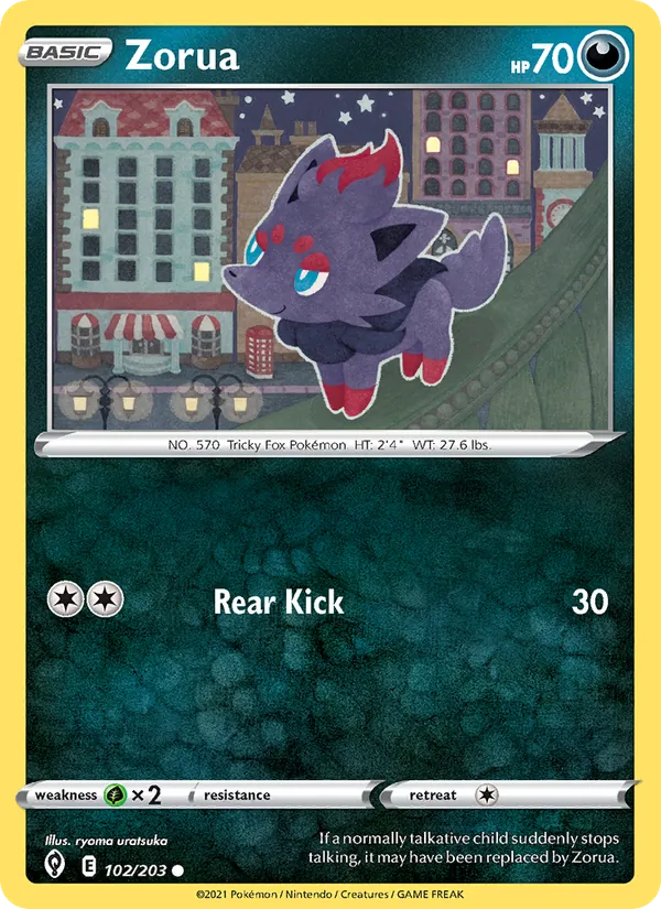 Kaart Zorua uit Evolving Skies, nummer 102/203