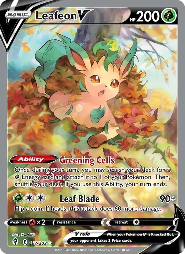 Leafeon V card from Evolving Skies, number 167/203