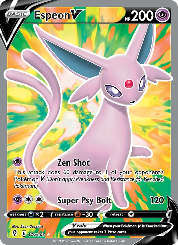 Espeon V card from Evolving Skies, number 179/203