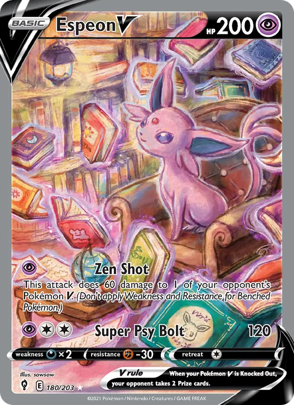 Espeon V card from Evolving Skies, number 180/203