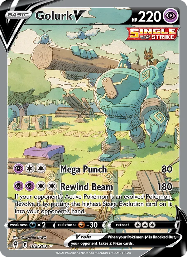 Golurk V card from Evolving Skies, number 182/203