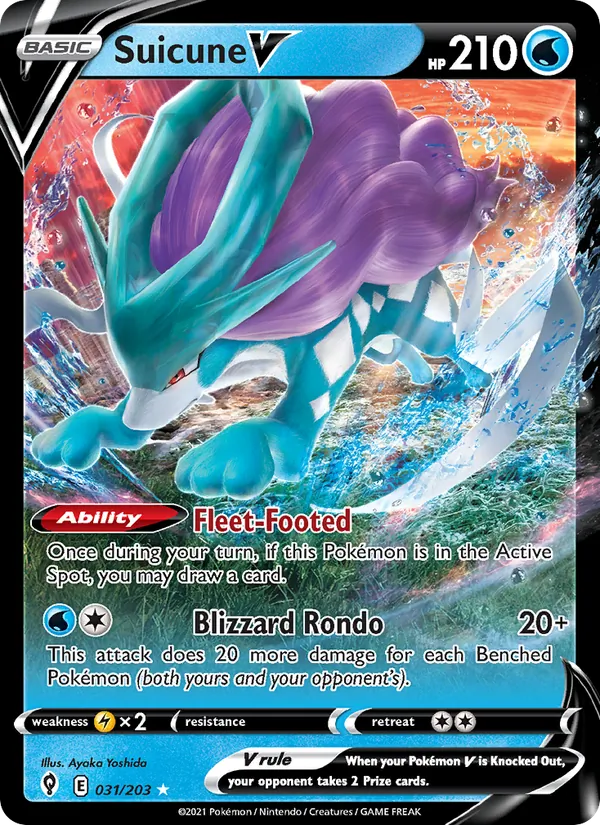 Kartu Suicune V dari Evolving Skies, nomor 31/203
