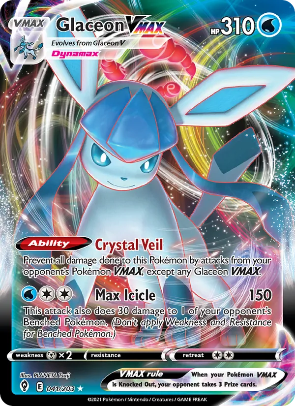 Kartu Glaceon VMAX dari Evolving Skies, nomor 41/203
