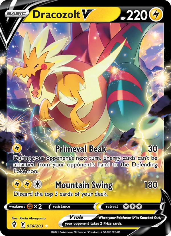 Dracozolt V card from Evolving Skies, number 58/203
