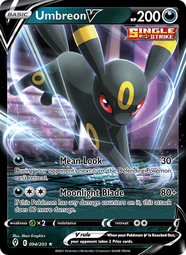 Umbreon V card from Evolving Skies, number 94/203