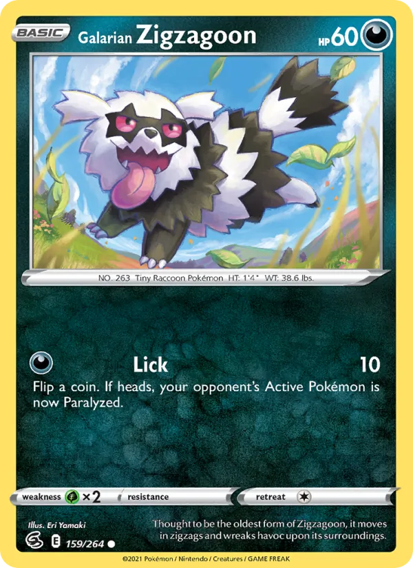 Kartu Galarian Zigzagoon dari Fusion Strike, nomor 159/264