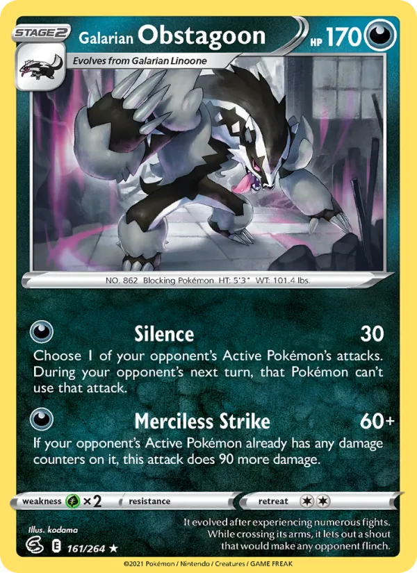 Kartu Galarian Obstagoon dari Fusion Strike, nomor 161/264
