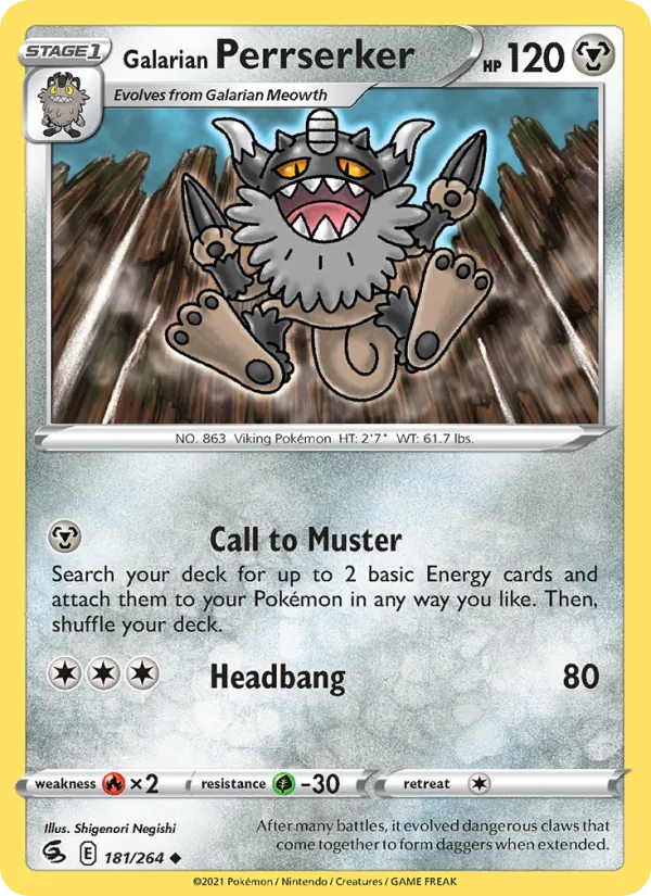 Kartu Galarian Perrserker dari Fusion Strike, nomor 181/264