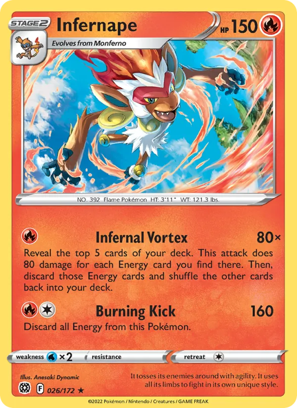 Kaart Infernape uit Brilliant Stars, nummer 026/172
