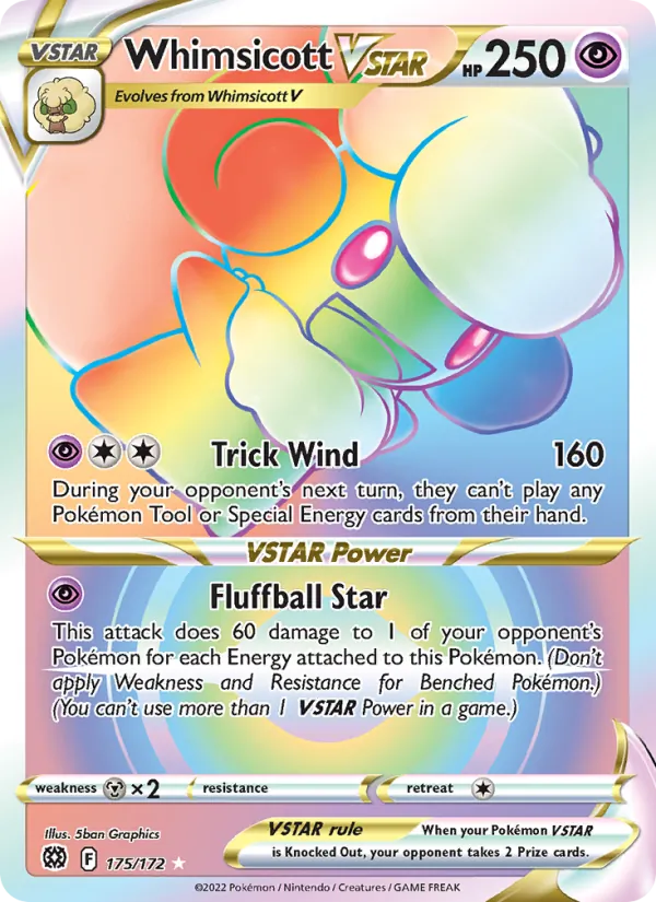 Whimsicott VSTAR card from Brilliant Stars, number 175/172