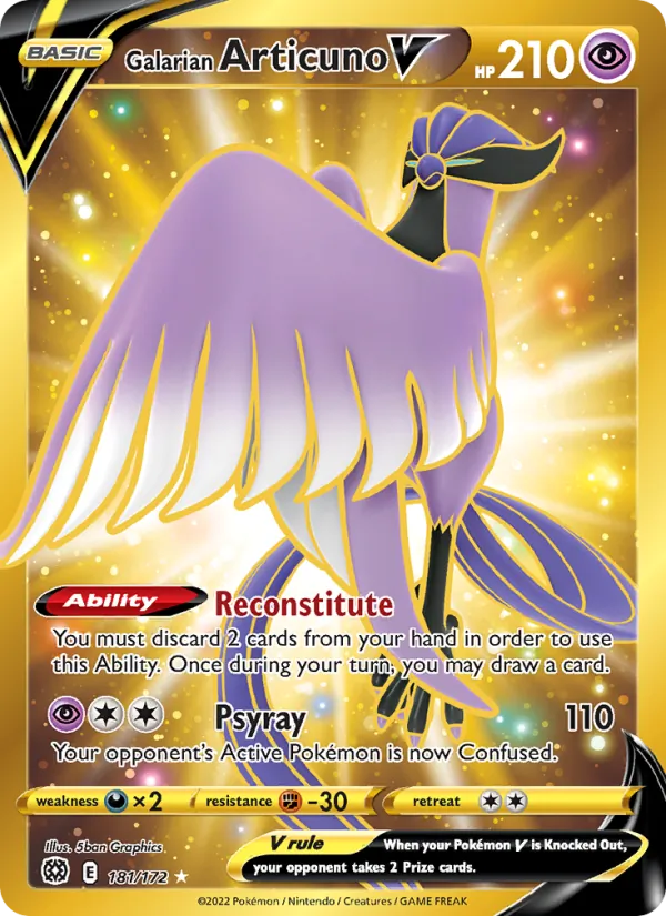 Galarian Articuno V card from Brilliant Stars, number 181/172