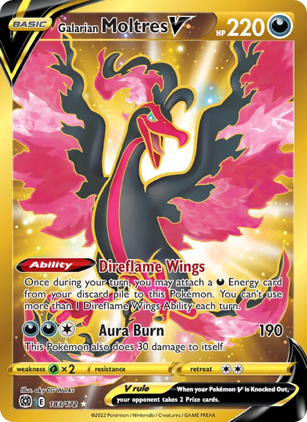 Galarian Moltres V card from Brilliant Stars, number 183/172