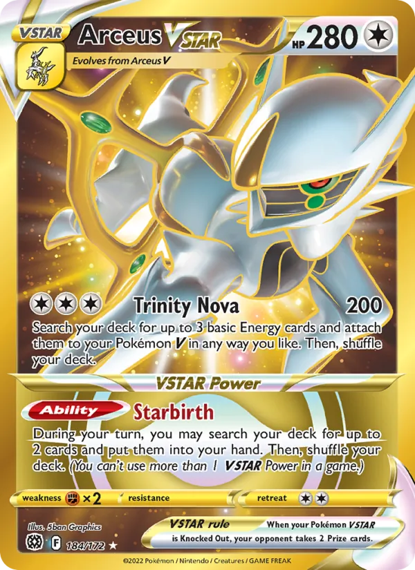Arceus VSTAR card from Brilliant Stars, number 184/172