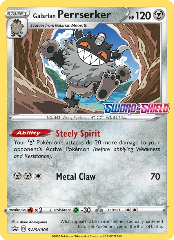 Galarian Perrserker card from SWSH Black Star Promos, number SWSH008/307
