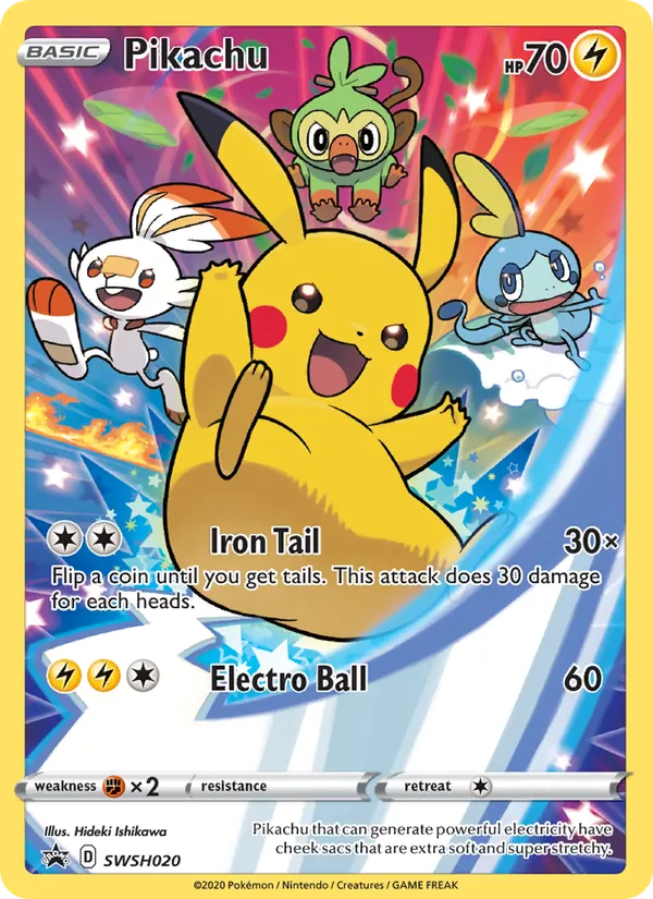 Pikachu card from SWSH Black Star Promos, number SWSH020/307