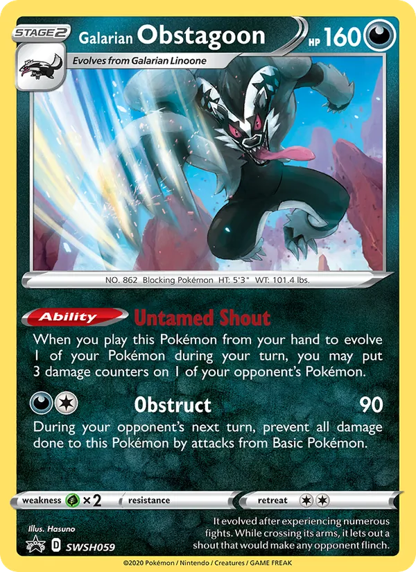 Kartu Galarian Obstagoon dari SWSH Black Star Promos, nomor SWSH059/307
